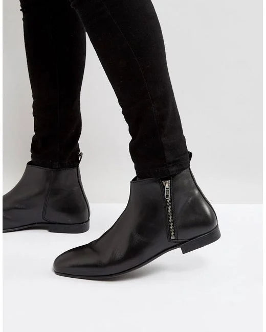 Artigio -01001- Men's Black Calf Leather Chelsea Boot